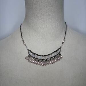 Pink beaded gunmetal necklace Y2K
